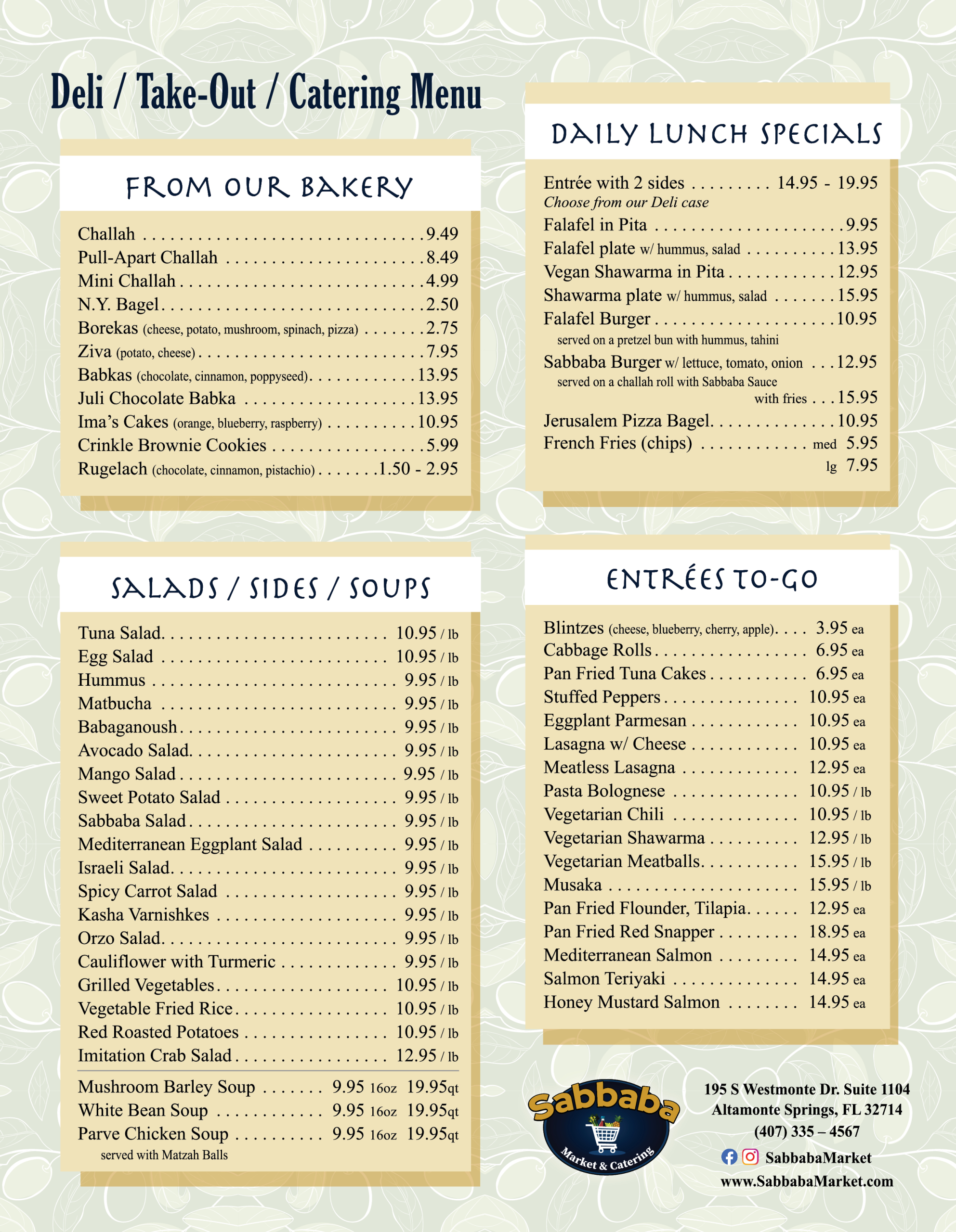 Sabbaba Daily Menu